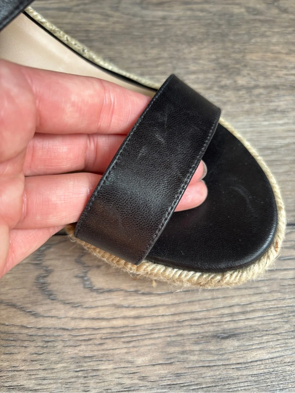 Stuart Weitzman Lexia Espadrille Leather Ankle Strap Black Wedge Sandal Sz 8